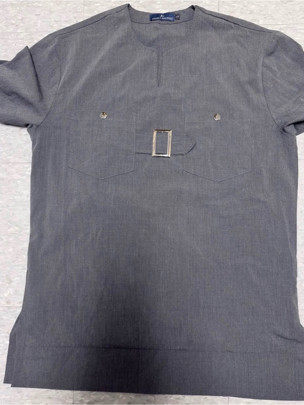 Angelo Galasso Gray Pullover Shirt – Size L – Metal Buckle Detail